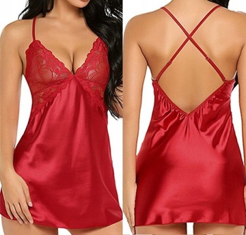 KOMPLET BIELIZNA KORONKA KOSZULKA NOCNA STRINGI