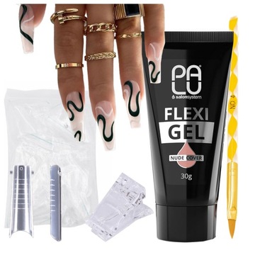 Zestaw Do Przedłużania Flexi Gel PALU 30g Dual Formy Pędzelek Zaciskarka