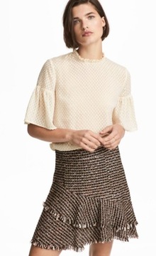 H&M falbanki tiulowa bluzka babydoll baskinka transparentna plumeti stójka