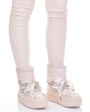 MODNE ŚNIEGOWCE Z FUTERKIEM WSUWANE BUTY ZIMOWE NA PLATFORMIE