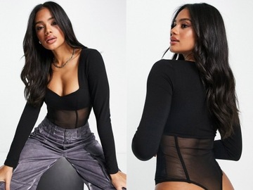 DESIGNEX Czarne body w gorsetowym stylu S (36)