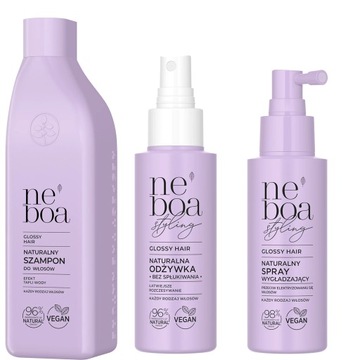 NEBOA GLOSSY SZAMPON + ODŻYWKA SPRAY + SPRAY PRZECIWELEKTRYZOWANIU SIĘ