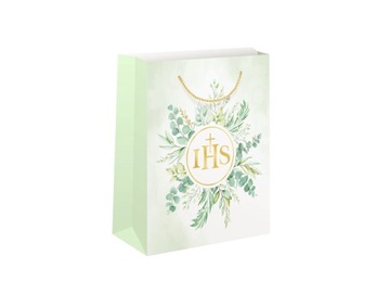 Torebka prezentowa Hostia IHS z listkami na I Komunię Świętą duża