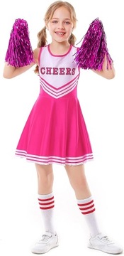 Cheerleaderka przebranie na karnawał dziewczęcy mundurek ze skarpetkami różowy 130