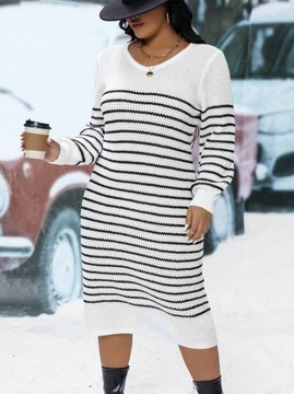 SHEIN Essnce Plus biała Sukienka swetrowa w paski 44
