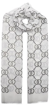 SZAL SZALIK DAMSKI WIOSENNY wzór print koła biały