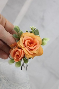 Маленькая свадебная расческа для волос ОРАНЖЕВЫЕ розы