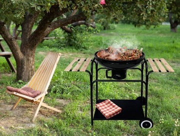 ПОРТАТИВНЫЙ УГОЛЬНЫЙ САДОВЫЙ ГРИЛЬ С 3 ПОЛКАМИ НА КОЛЕСАХ С КРЫШКОЙ BBQ 1003