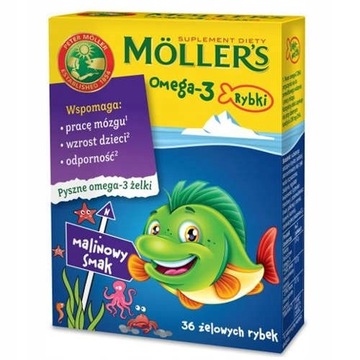 MOLLERS Omega-3 wit D Rybki Tran żelki malinowe 36