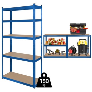 Regał metalowy magazynowy 2w1 5 półek garażowy 180x90x40cm 750kg Rebel