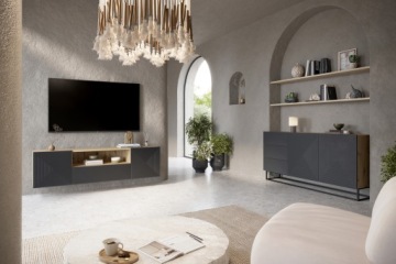 SAFKA PÓŁKA RTV WISZACA POD TELEWIZOR do salonu Asha LOFT DĄB ARTISAN 167CM