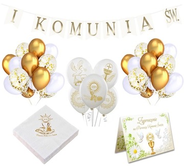 Zestaw Komunijny KOMUNIA Balony Girlanda Serwetki
