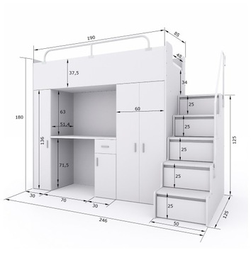 JSM5 двухъярусная кровать 80x190 с лестницей и письменным столом