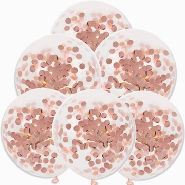 Balony przezroczyste z konfetti ROSE GOLD roczek 1-99 urodziny party 5szt
