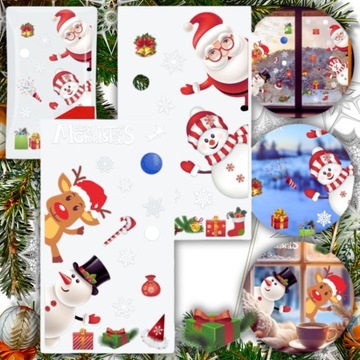 NAKLEJKI ŚWIĄTECZNE NA SZYBĘ OKNO OZDOBY ŚWIĘTA ŚNIEŻYNKI MIKOŁAJ PREZENT