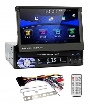 RADIO 1DIN EKRAN 7' MP3 SD USB WYSUWANY EKRAN BT