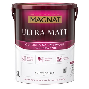 MAGNAT Ultra Matt Biała Farba do ścian i sufitów 5L