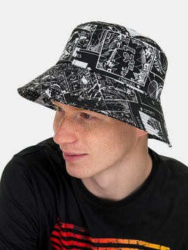 BUCKET HAT młodzieżowa czapka KAPELUSZ RYBACKI komiks bawełniany czarny