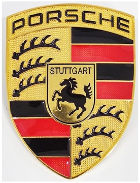 porsche emblemat czarny znaczek złoty logo 26x34mm