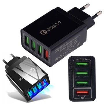 UNIWERSALNA SZYBKA ŁĄDOWARKA SIECIOWA 4 USB QUICK CHARGE 3.0 KRAFT&DELE