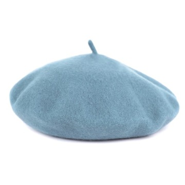 BERET Wełniany Francuski Klasyczny NIEBIESKI z Antenką Elegancki Stylowy