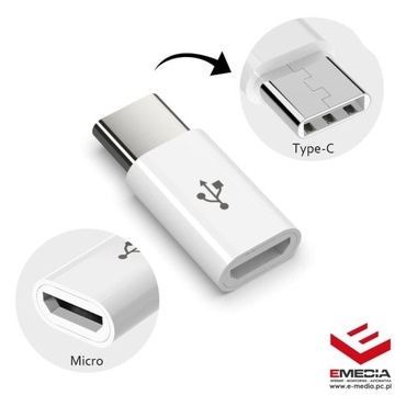 ADAPTER PRZEJŚCIÓWKA MICRO USB / USB-C biały