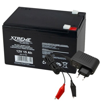 AKUMULATOR ŻELOWY 12V 15Ah UPS ROWER + ŁADOWARKA DO AKUMULATORA ZESTAW
