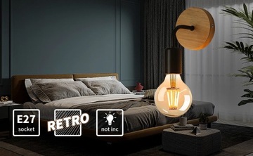 НАСТЕННЫЙ СВЕТИЛЬНИК ДЕРЕВЯННЫЙ ЧЕРНЫЙ СОВРЕМЕННЫЙ E27 X2 ДЛЯ СПАЛЬНИ