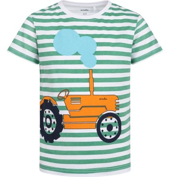 T-shirt chłopięcy Koszulka dziecięca Bawełna 122 w paski z traktorem Endo