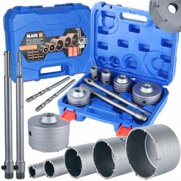 НАБОР КОРОНОЧНЫХ ПИЛОВ ДЛЯ БЕТОННЫХ СТЕН SDS+ SDS MAX 9 EL 30,40,65,80,100MM ЧЕРНЫЙ