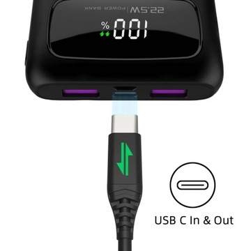 POWERBANK 20000mah POTĘŻNY POWER BANK Szybkie ładowanie 2USB+Typ-C+Micro USB