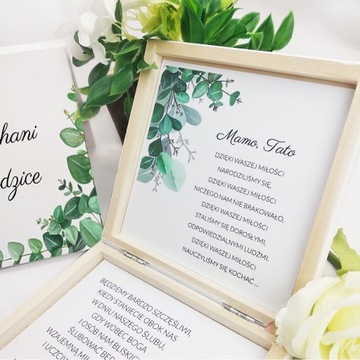 ДЕРЕВЯННАЯ КОРОБКА ПРИГЛАШЕНИЕ ДЛЯ РОДИТЕЛЕЙ ЭВКАЛИПТ НА СВАДЬБУ Y3