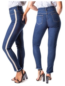 spodnie JEANS DAMSKIE z lampasem POSTRZĘPIONE 44