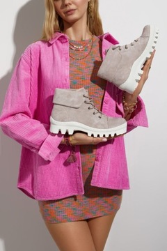 ZAMSZOWE BOTKI TRAPERY WIĄZANE JASNOFIOLETOWE 38