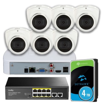Zestaw Dahua Monitoring IP PoE 5MPx- 6x Kamera IP PoE + Rejestrator + DYSK