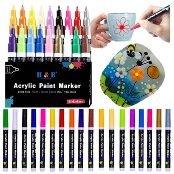 MARKERY AKRYLOWE ZESTAW 18w1 SZTUKI Pisaki Flamastry Mazaki HB ORYGINALNE