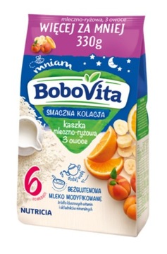 Kaszka mleczno-ryżowa Bobovita 3 owoce 330 g