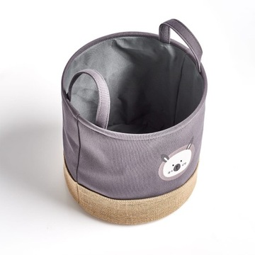 KOSZ NA ZABAWKI DLA DZIECI TEKSTYLNY OKRĄGŁY Z UCHWYTAMI Ø 30cm szary