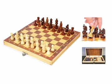 SZACHY DREWNIANE WARCABY TRYKTRAK 3w1 DUŻE GRA
