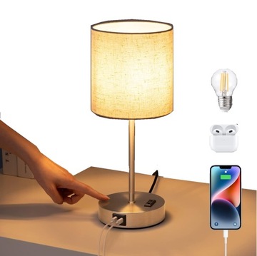 LAMPA LAMPKA LED STOŁOWA NOCNA ŁADOWARKA 2X PORT USB + ŻARÓWKA