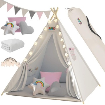 Namiot dla Dzieci Tipi różowy 120x120x160cm poduszki mata