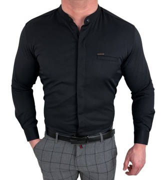 Koszula meska czarna ze stojka slim fit 1961 - XXL