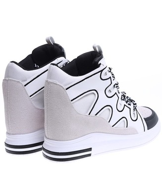 Sznurowane damskie trampki sneakersy Buty na niskim koturnie 15779 39