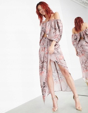 SPÓDNICA SATYNOWA BRĄZOWA PROSTA MAXI 44 XXL 1ACV