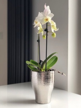 OSŁONKA DONICZKA CERAMICZNA SREBRNA STORCZYK OZDOBA DO KWIATÓW PREZENT