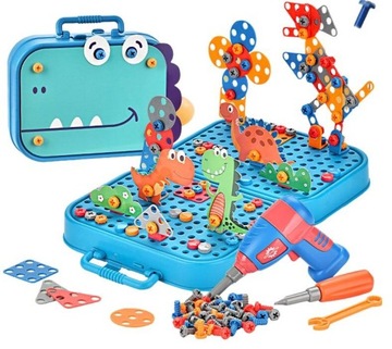 KLOCKI KONSTRUKCYJNE EDUKACYJNE DINOZAUR 3D DO SKRĘCANIA W WALIZCE