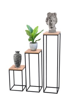 СТОЯЩАЯ ПОДСТАВКА ДЛЯ ЦВЕТОВ ПОЛКА ДЛЯ ЦВЕТОВ МЕТАЛЛ, черная столешница, дубовый комплект