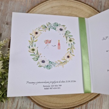 Zaproszenie ślubne zielone, zaproszenie na ślub z personalizacją + koperta