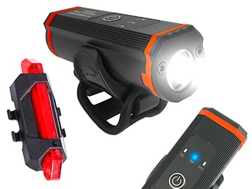 ZESTAW LAMPEK ROWEROWYCH LED PRZÓD 2100 LX + TYŁ USB NA ROWER KOMPLET AKU