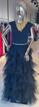 Czarna długa suknia zdobiona tiulem ,rozmiar 34